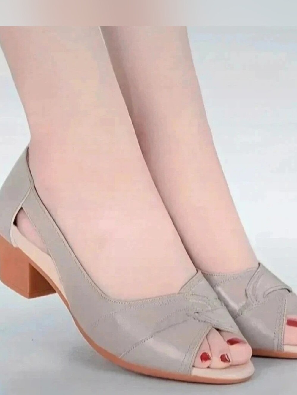 Women's Gray Low Block Heel Peep-Toe Pumps